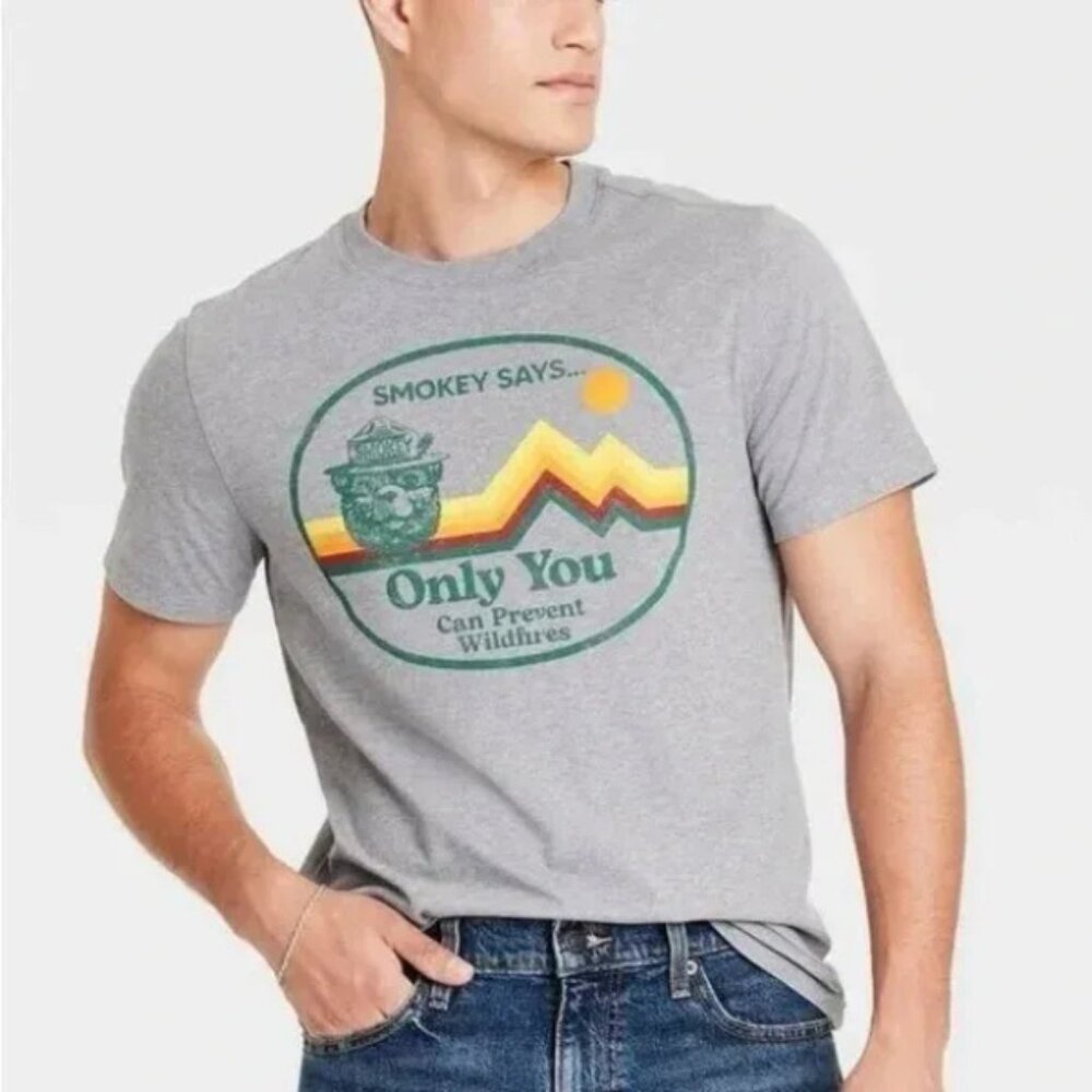 Smokey the Bear Men's Short Sleeve Graphic T-Shirt - Goodfellow & Co Gray Sz Sm